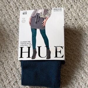 HUE Control Top Ribbed Tights in Deep Teal